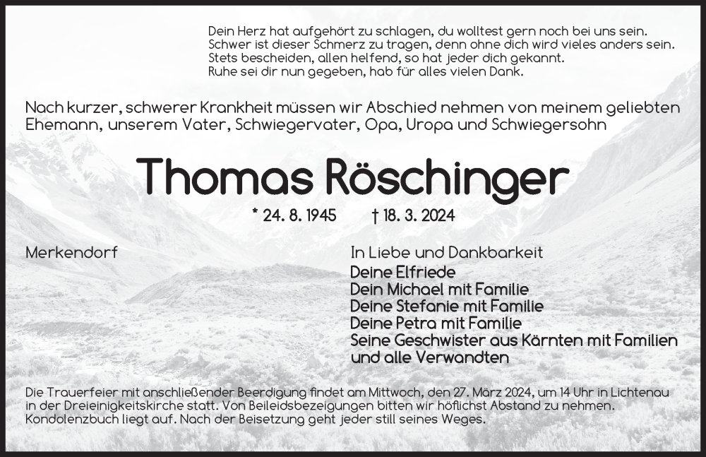  Traueranzeige für Thomas Röschinger vom 25.03.2024 aus Ansbach