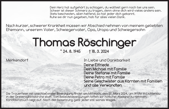 Traueranzeige von Thomas Röschinger von Ansbach