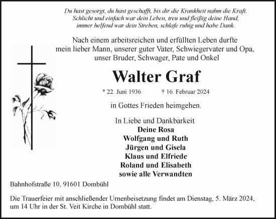 Traueranzeige von Walter Graf von Rothenburg