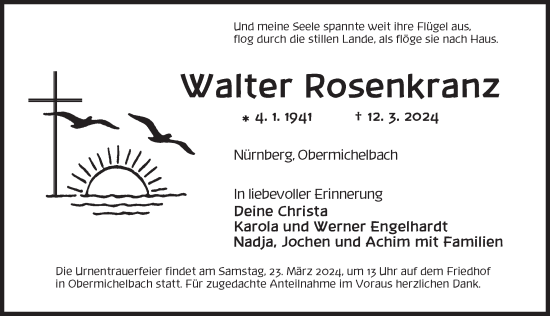 Traueranzeige von Walter Rosenkranz von Dinkelsbühl/ Feuchtwangen