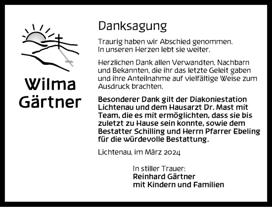 Traueranzeige von Wilma Gärtner von Ansbach