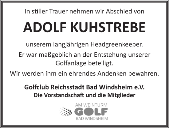 Traueranzeige von Adolf Kuhstrebe von Neustadt/ Scheinfeld/ Uffenheim