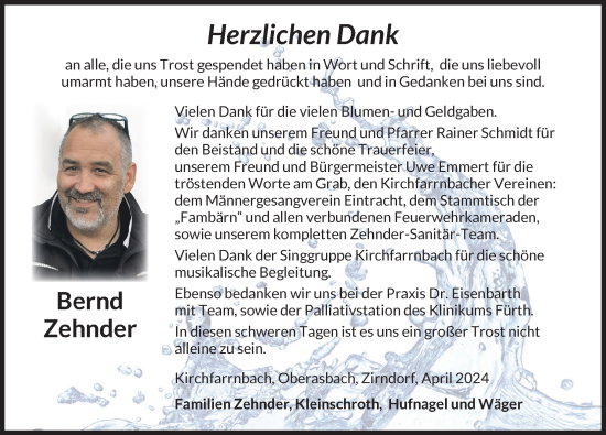 Traueranzeige von Bernd Zehnder von Neustadt/ Scheinfeld/ Uffenheim