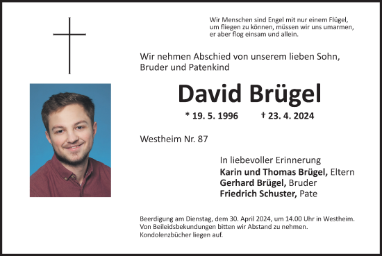 Traueranzeige von David Brügel von Neustadt/ Scheinfeld/ Uffenheim