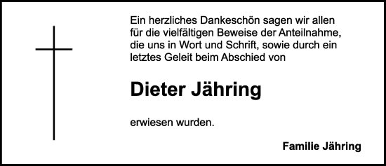 Traueranzeige von Dieter Jähring von Rothenburg