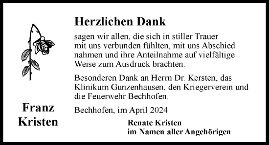 Traueranzeige von Franz Kristen von Ansbach