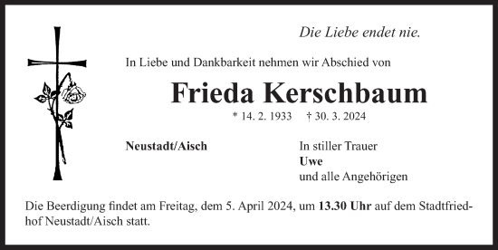 Traueranzeige von Frieda Kerschbaum von Neustadt/ Scheinfeld/ Uffenheim