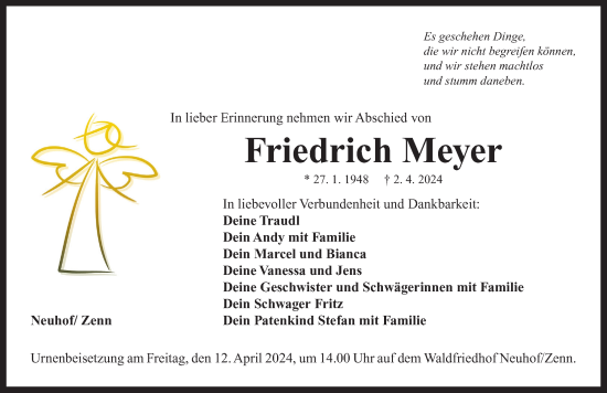 Traueranzeige von Friedrich Meyer von Neustadt/ Scheinfeld/ Uffenheim