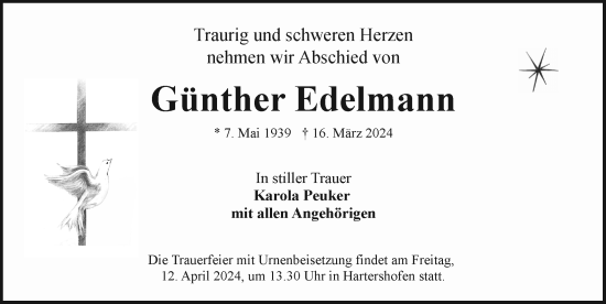 Traueranzeige von Günther Edelmann von Rothenburg