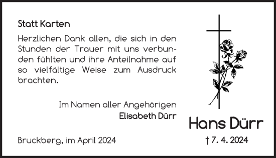 Traueranzeige von Hans Dürr von Ansbach