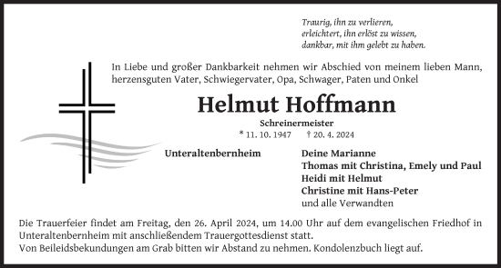 Traueranzeige von Helmut Hoffmann von Neustadt/ Scheinfeld/ Uffenheim