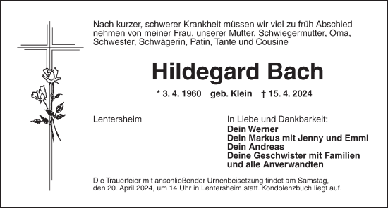 Traueranzeige von Hildegard Bach von Dinkelsbühl/ Feuchtwangen