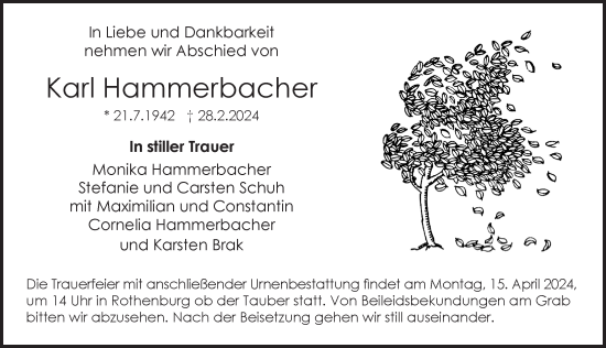 Traueranzeige von Karl Hammerbacher von Rothenburg