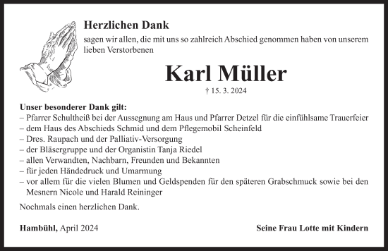 Traueranzeige von Karl Müller von Neustadt/ Scheinfeld/ Uffenheim