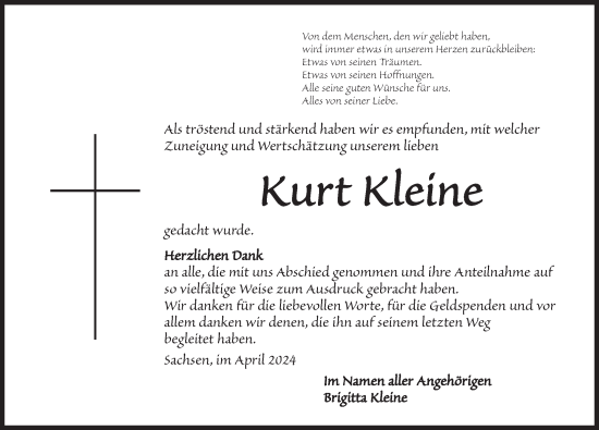 Traueranzeige von Kurt Kleine von Ansbach