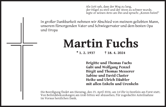 Traueranzeige von Martin Fuchs von Dinkelsbühl/ Feuchtwangen