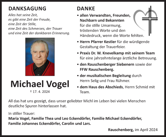 Traueranzeige von Michael Vogel von Neustadt/ Scheinfeld/ Uffenheim