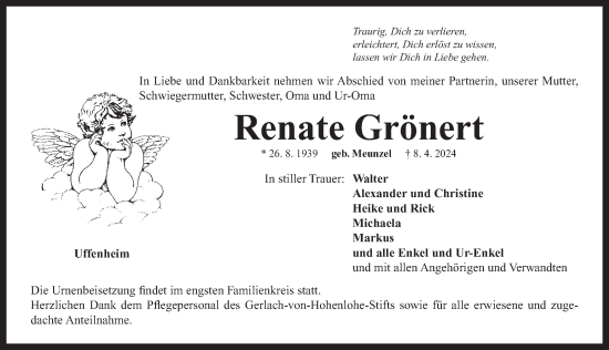 Traueranzeige von Renate Grönert von Neustadt/ Scheinfeld/ Uffenheim