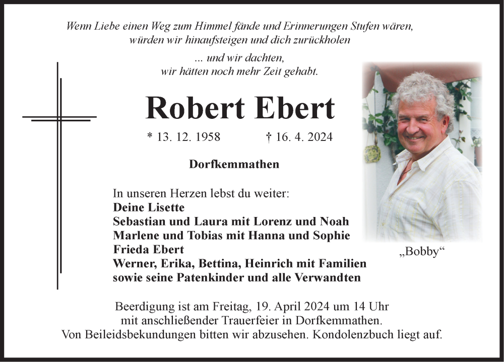  Traueranzeige für Robert Ebert vom 18.04.2024 aus Dinkelsbühl/ Feuchtwangen