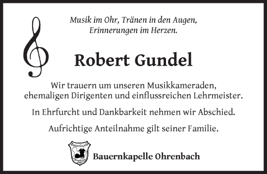 Traueranzeige von Robert Gundel von Rothenburg