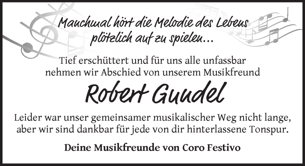  Traueranzeige für Robert Gundel vom 25.04.2024 aus Rothenburg