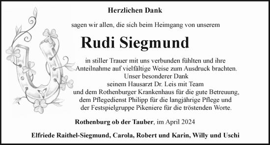 Traueranzeige von Rudi Siegmund von Rothenburg