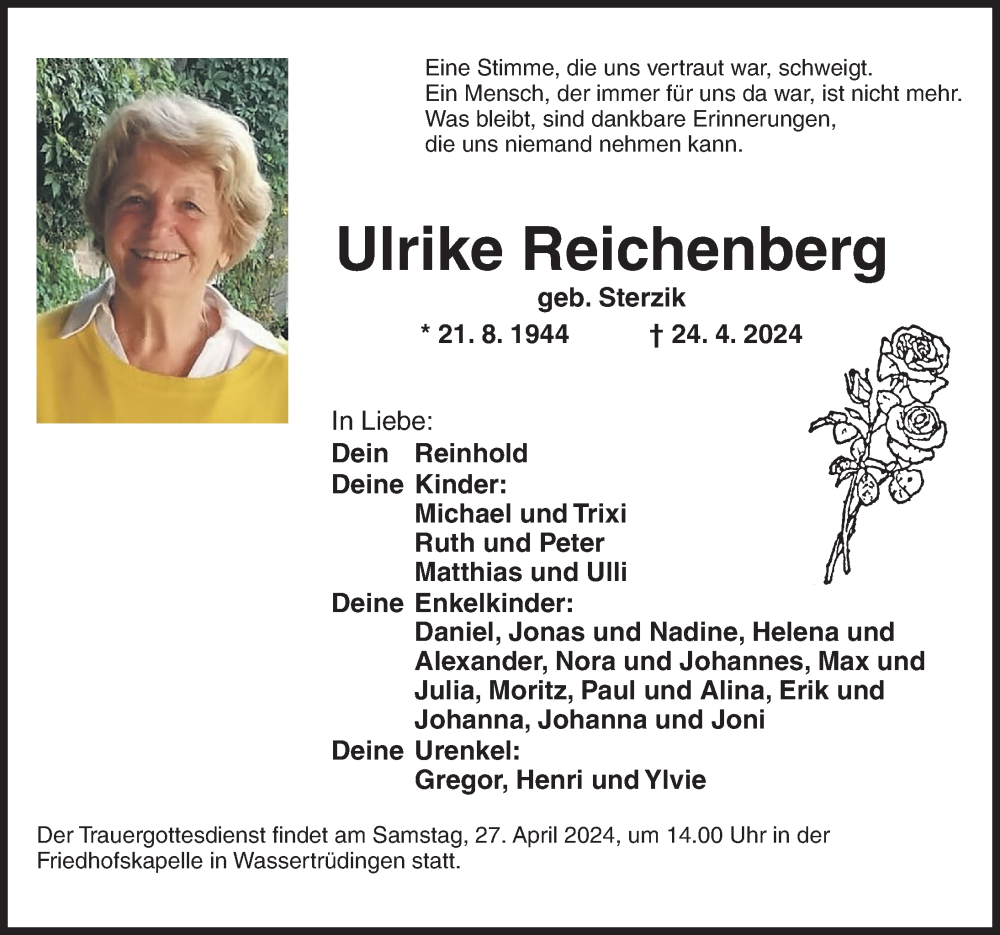  Traueranzeige für Ulrike Reichenberg vom 26.04.2024 aus GE