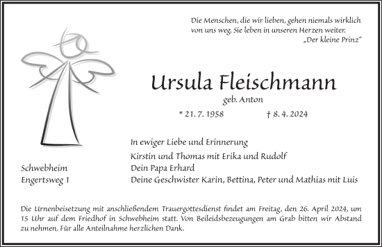 Traueranzeige von Ursula Fleischmann von Neustadt/ Scheinfeld/ Uffenheim