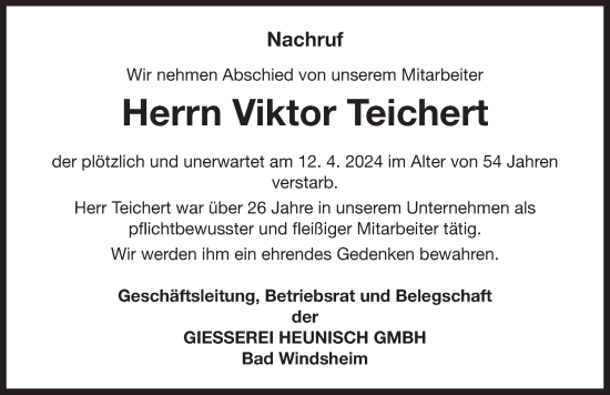 Traueranzeige von Viktor Teichert von Neustadt/ Scheinfeld/ Uffenheim