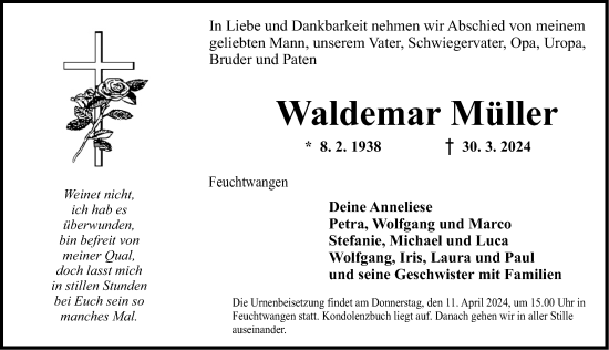Traueranzeige von Waldemar Müller von Dinkelsbühl/ Feuchtwangen