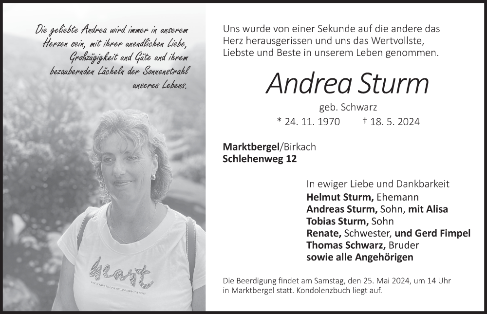  Traueranzeige für Andrea Sturm vom 23.05.2024 aus GE