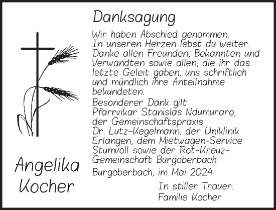 Traueranzeige von Angelika Kocher von Ansbach