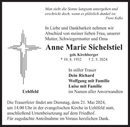 Traueranzeige von Anne Marie Sichelstiel von Neustadt/ Scheinfeld/ Uffenheim
