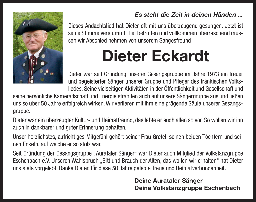  Traueranzeige für Dieter Eckardt vom 11.05.2024 aus Neustadt/ Scheinfeld/ Uffenheim