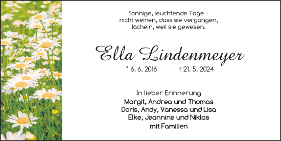 Traueranzeige von Ella Lindenmeyer von Dinkelsbühl/ Feuchtwangen