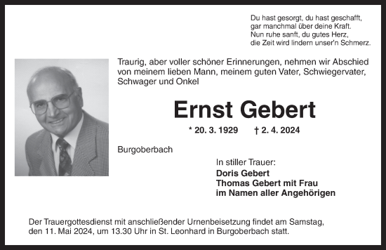 Traueranzeige von Ernst Gebert von Ansbach