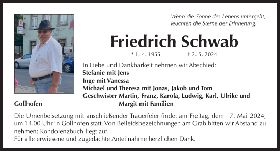 Traueranzeige von Friedrich Schwab von Neustadt/ Scheinfeld/ Uffenheim
