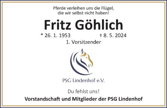 Traueranzeige von Fritz Göhlich von GE