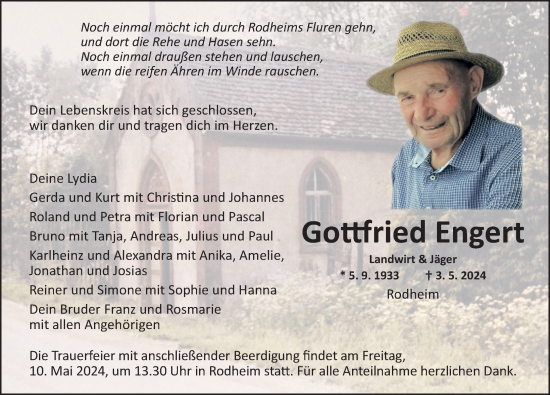 Traueranzeige von Gottfried Engert von Neustadt/ Scheinfeld/ Uffenheim