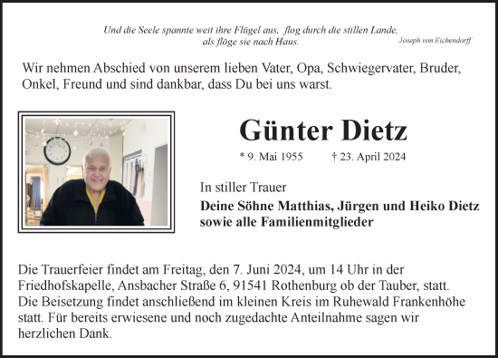 Traueranzeige von Günter Dietz von GE