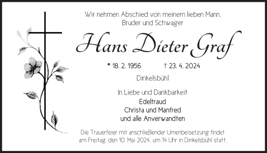 Traueranzeige von Hans Dieter Graf von Dinkelsbühl/ Feuchtwangen