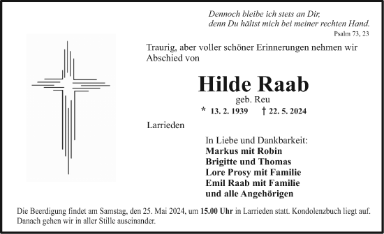 Traueranzeige von Hilde Raab von Dinkelsbühl/ Feuchtwangen