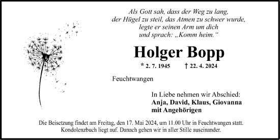 Traueranzeige von Holger Bopp von Dinkelsbühl/ Feuchtwangen