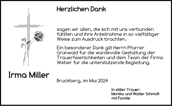 Traueranzeige von Irma Miller von Ansbach