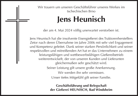 Traueranzeige von Jens Heunisch von Neustadt/ Scheinfeld/ Uffenheim