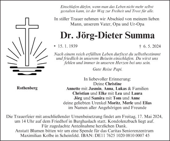 Traueranzeige von Jörg-Dieter Summa von Neustadt/ Scheinfeld/ Uffenheim