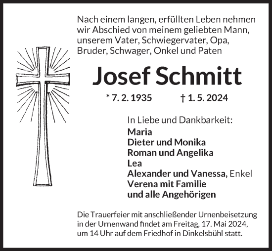 Traueranzeige von Josef Schmitt von Dinkelsbühl/ Feuchtwangen