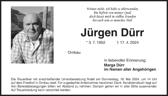 Traueranzeige von Jürgen Dürr von Ansbach