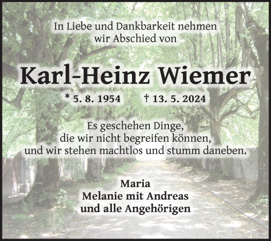 Traueranzeige von Karl-Heinz Wiemer von Dinkelsbühl/ Feuchtwangen