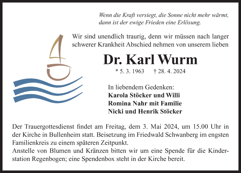  Traueranzeige für Karl Wurm vom 02.05.2024 aus Neustadt/ Scheinfeld/ Uffenheim